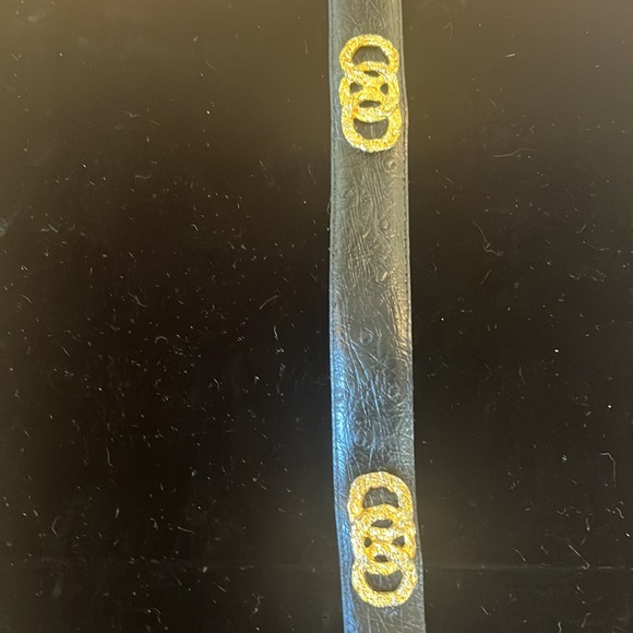 Made France Croute de Cuir Ostrich print interlocking metal gold circle design - Picture 8 of 10